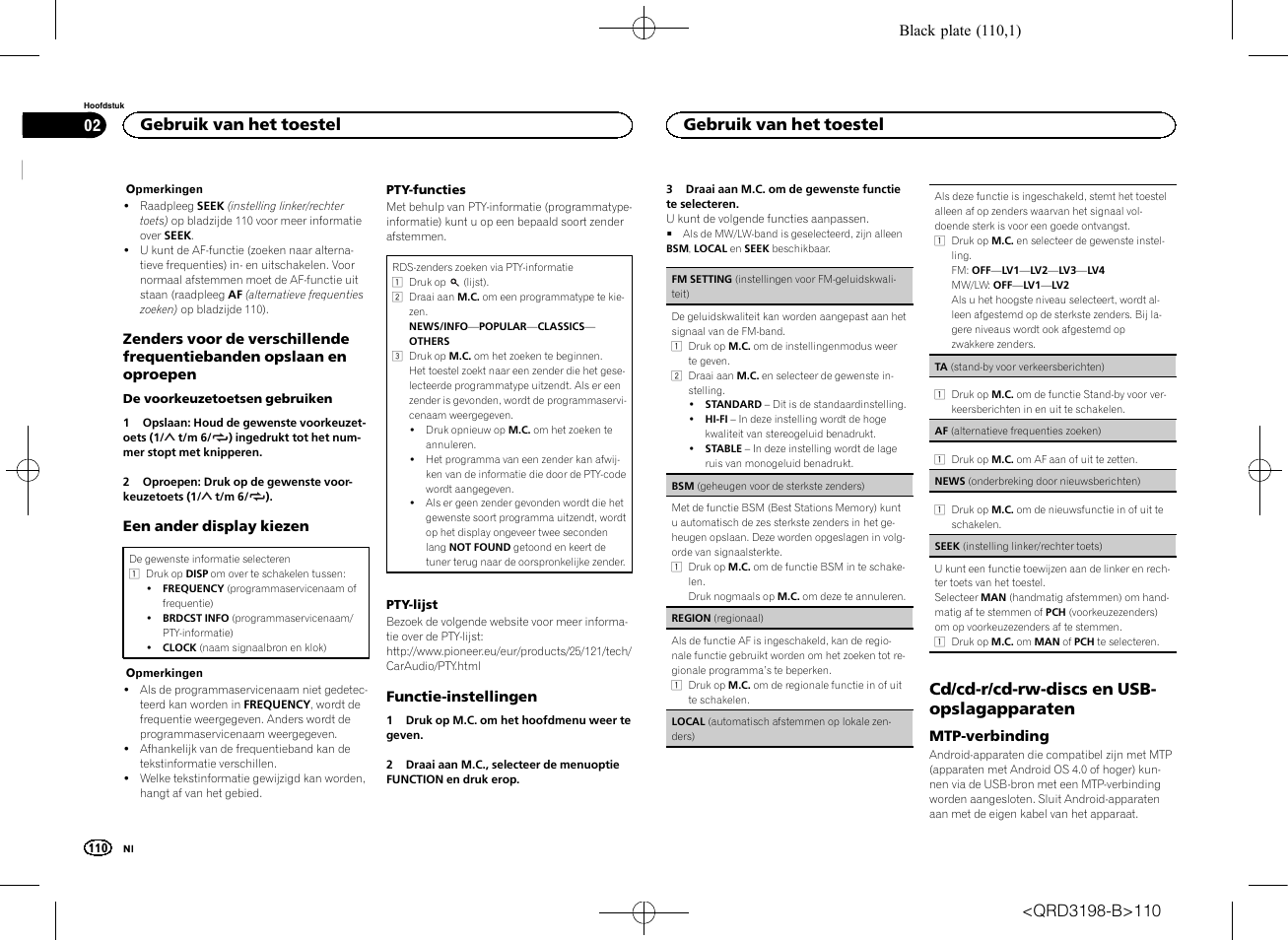 Cd/cd-r/cd-rw-discs en usb- opslagapparaten, Gebruik van het toestel | Pioneer DEH-X6600DAB User Manual | Page 110 / 148
