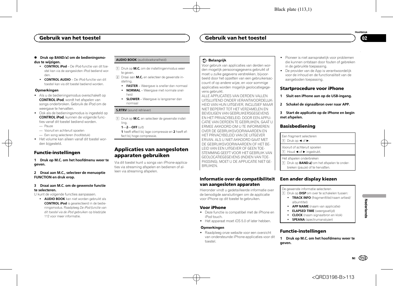 Applicaties van aangesloten apparaten gebruiken, Gebruik van het toestel | Pioneer DEH-X6600DAB User Manual | Page 113 / 148