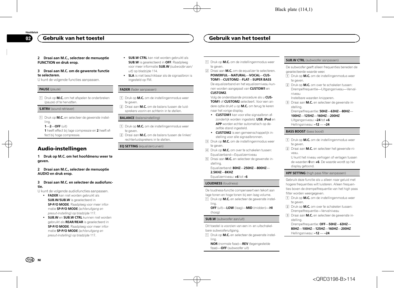 Audio-instellingen, Gebruik van het toestel | Pioneer DEH-X6600DAB User Manual | Page 114 / 148