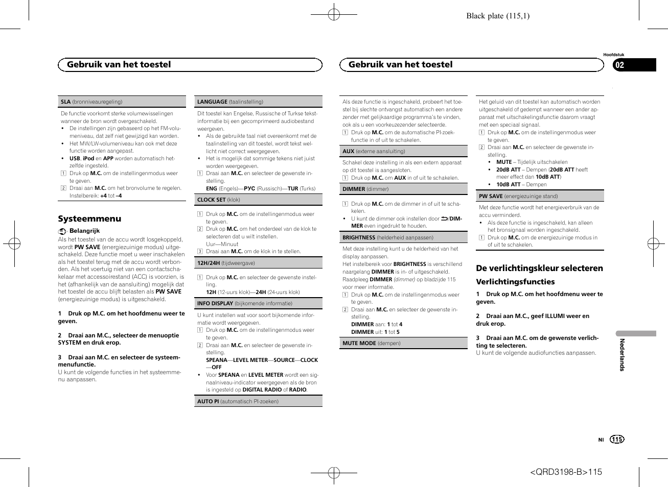 Systeemmenu, De verlichtingskleur selecteren, Gebruik van het toestel | Pioneer DEH-X6600DAB User Manual | Page 115 / 148
