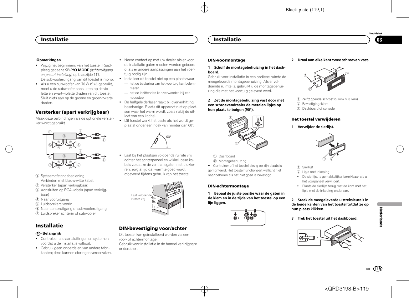 Installatie | Pioneer DEH-X6600DAB User Manual | Page 119 / 148