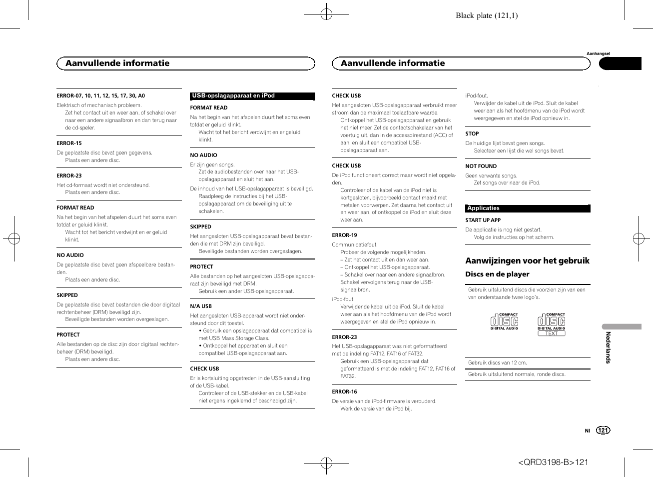 Aanwijzingen voor het gebruik, Aanvullende informatie | Pioneer DEH-X6600DAB User Manual | Page 121 / 148