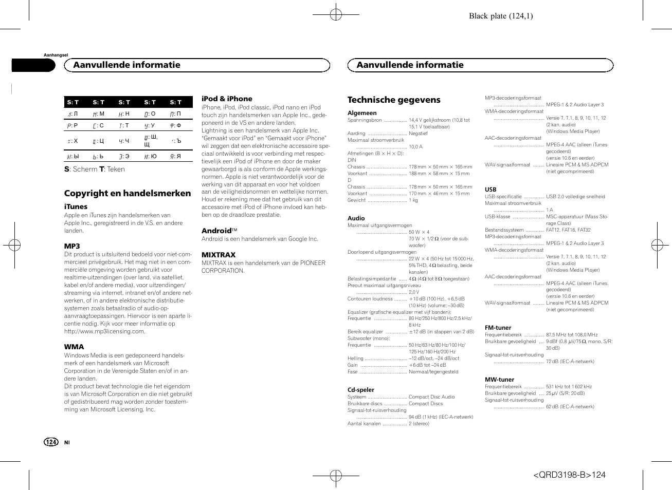 Copyright en handelsmerken, Technische gegevens, Aanvullende informatie | Pioneer DEH-X6600DAB User Manual | Page 124 / 148