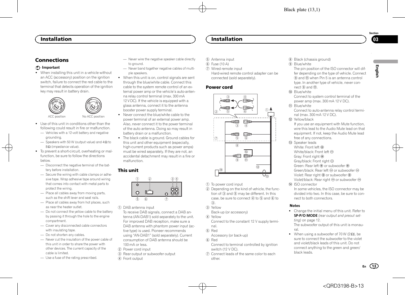 Connections, Installation | Pioneer DEH-X6600DAB User Manual | Page 13 / 148