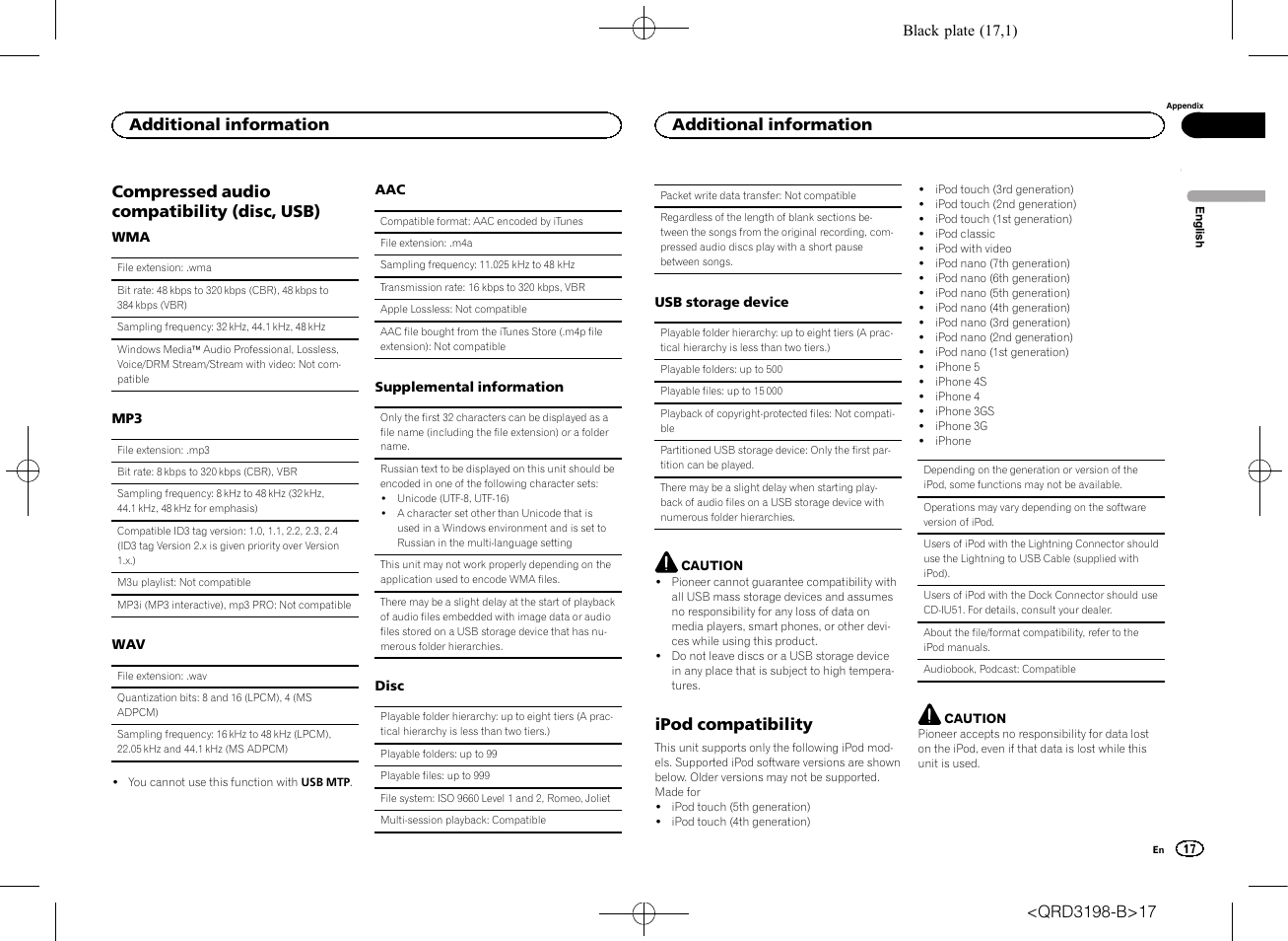 Compressed audio compatibility (disc, usb), Ipod compatibility, Additional information | Pioneer DEH-X6600DAB User Manual | Page 17 / 148