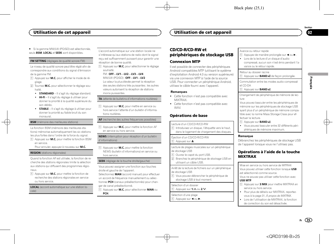Seek (réglage de la touche droite, Gauche), Af (recherche des autres fréquences | Possibles), Cd/cd-r/cd-rw et périphériques de stockage usb, Utilisation de cet appareil | Pioneer DEH-X6600DAB User Manual | Page 25 / 148