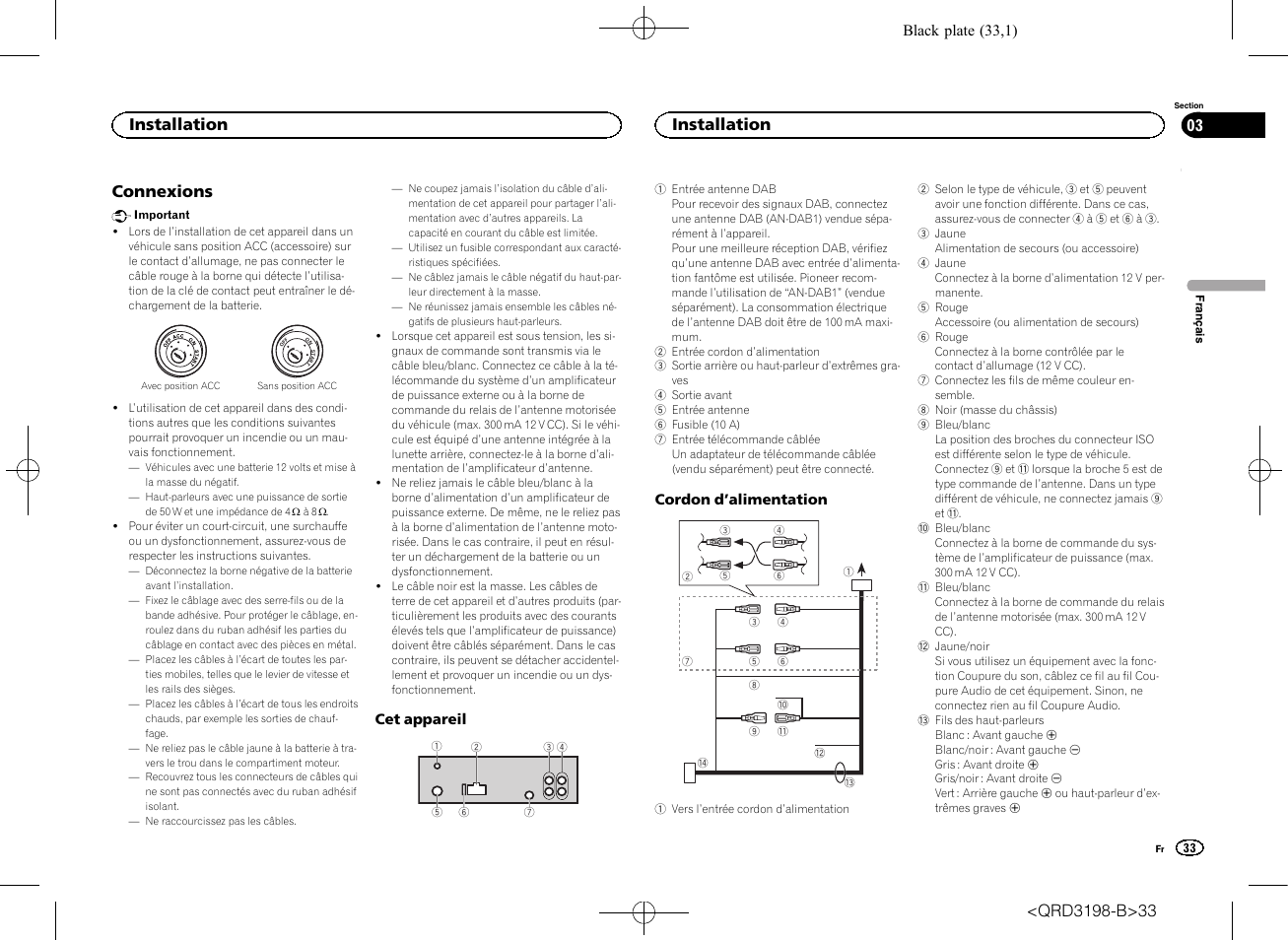 Connexions, Installation | Pioneer DEH-X6600DAB User Manual | Page 33 / 148