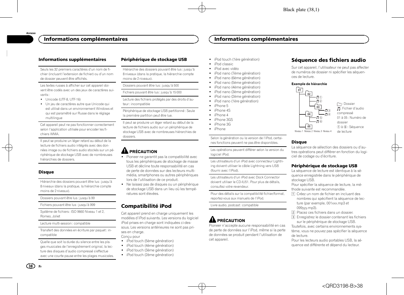 Compatibilité ipod, Séquence des fichiers audio, Informations complémentaires | Pioneer DEH-X6600DAB User Manual | Page 38 / 148