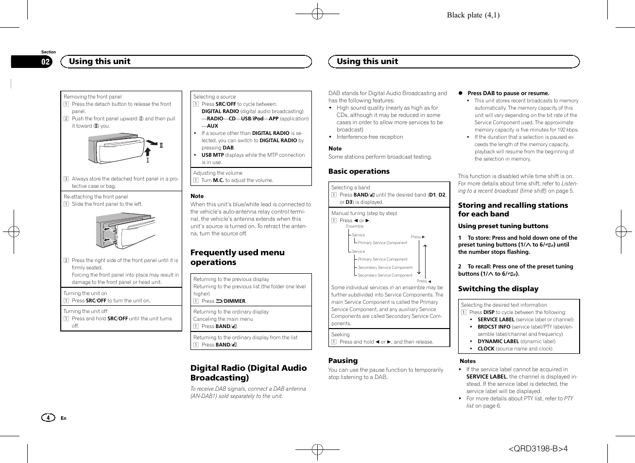 Frequently used menu operations, Digital radio (digital audio broadcasting), Using this unit | Pioneer DEH-X6600DAB User Manual | Page 4 / 148