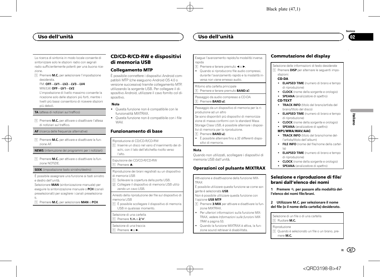 Seek (impostazione tasto sinistro/de, Af (ricerca delle frequenze, Uso dell ’unità | Pioneer DEH-X6600DAB User Manual | Page 47 / 148
