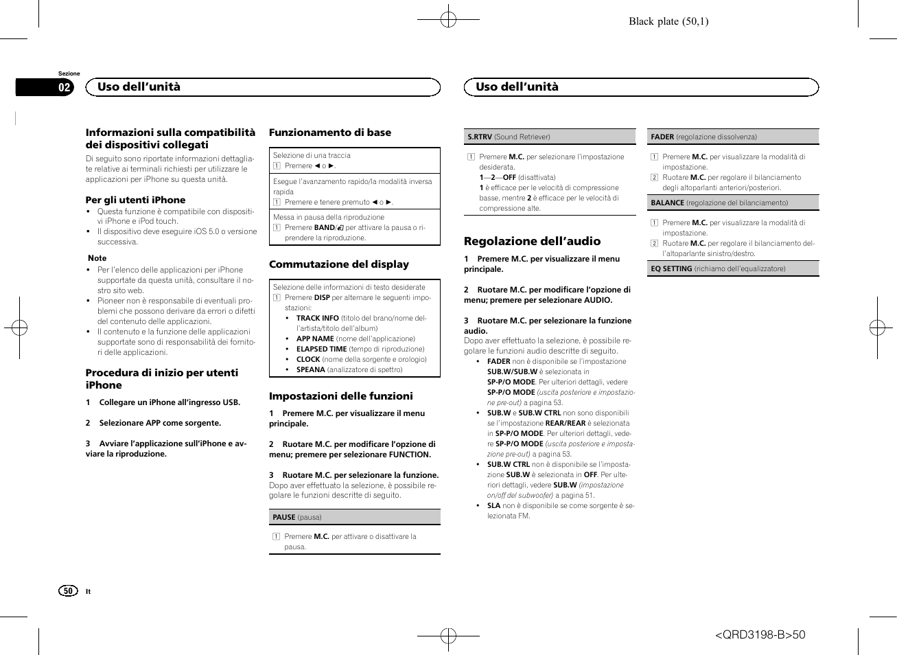 Regolazione dell ’audio, Uso dell ’unità | Pioneer DEH-X6600DAB User Manual | Page 50 / 148