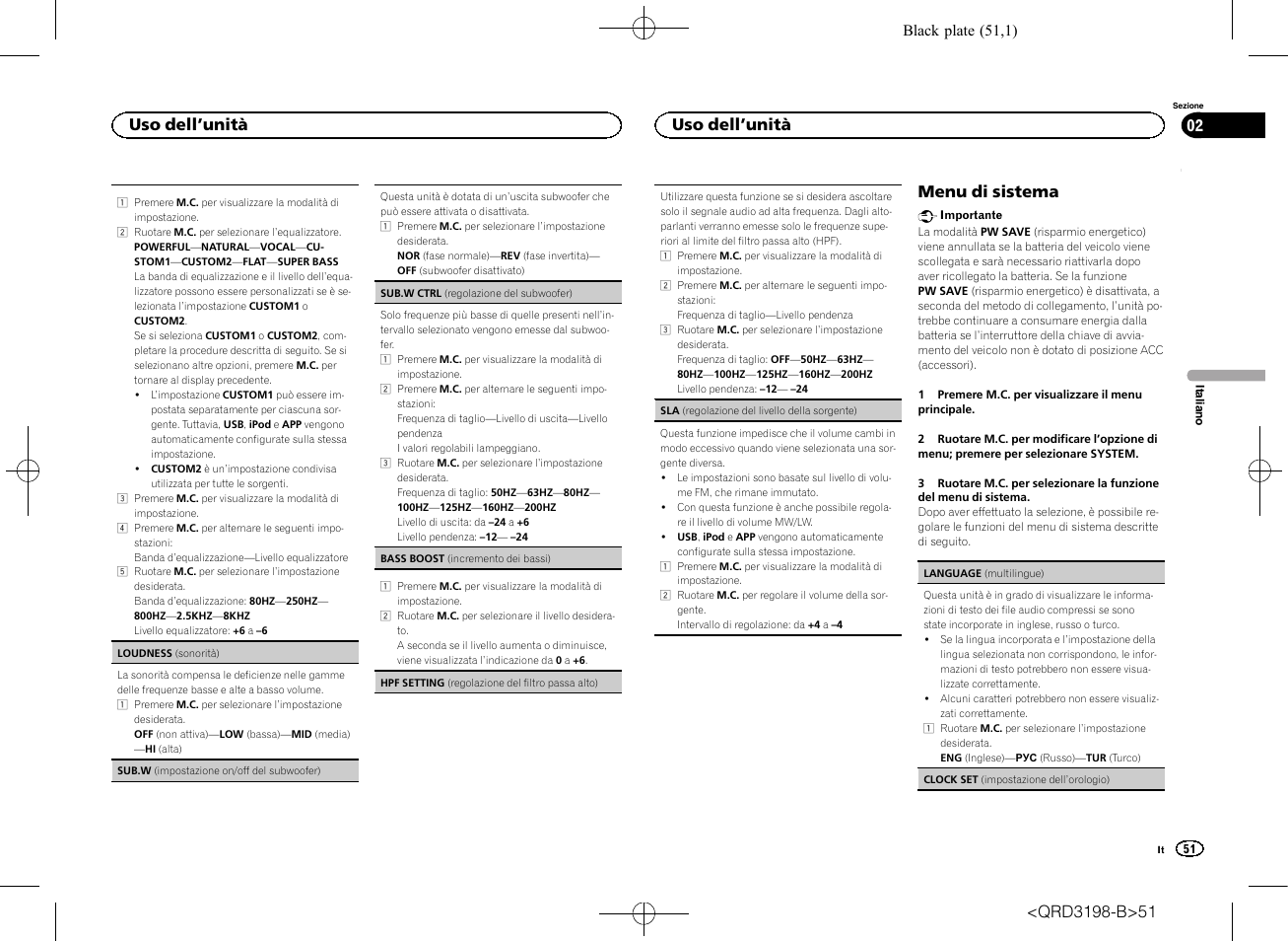 Sub.w (impostazione, Menu di sistema, Uso dell ’unità | Pioneer DEH-X6600DAB User Manual | Page 51 / 148