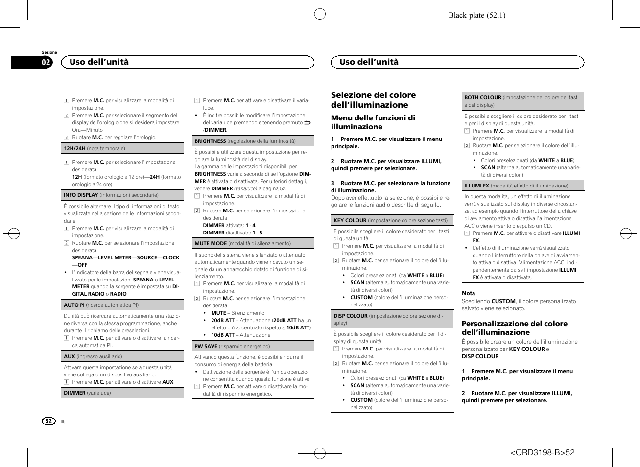 Selezione del colore dell ’illuminazione, Uso dell ’unità | Pioneer DEH-X6600DAB User Manual | Page 52 / 148