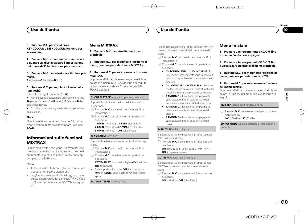 Sp-p/o mode (uscita posteriore e imposta, Informazioni sulle funzioni mixtrax, Menu iniziale | Uso dell ’unità | Pioneer DEH-X6600DAB User Manual | Page 53 / 148