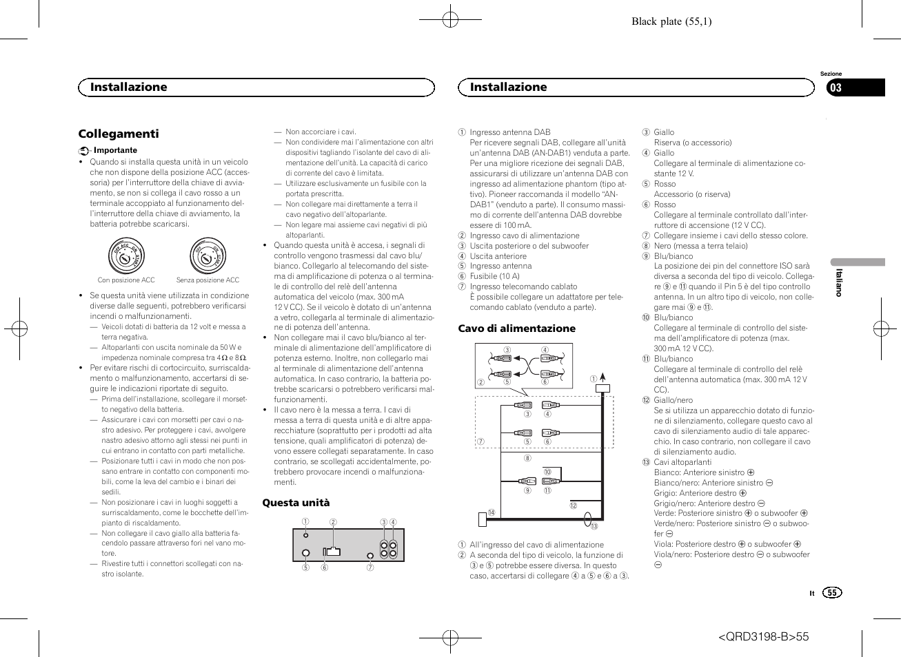 Collegamenti, Installazione | Pioneer DEH-X6600DAB User Manual | Page 55 / 148