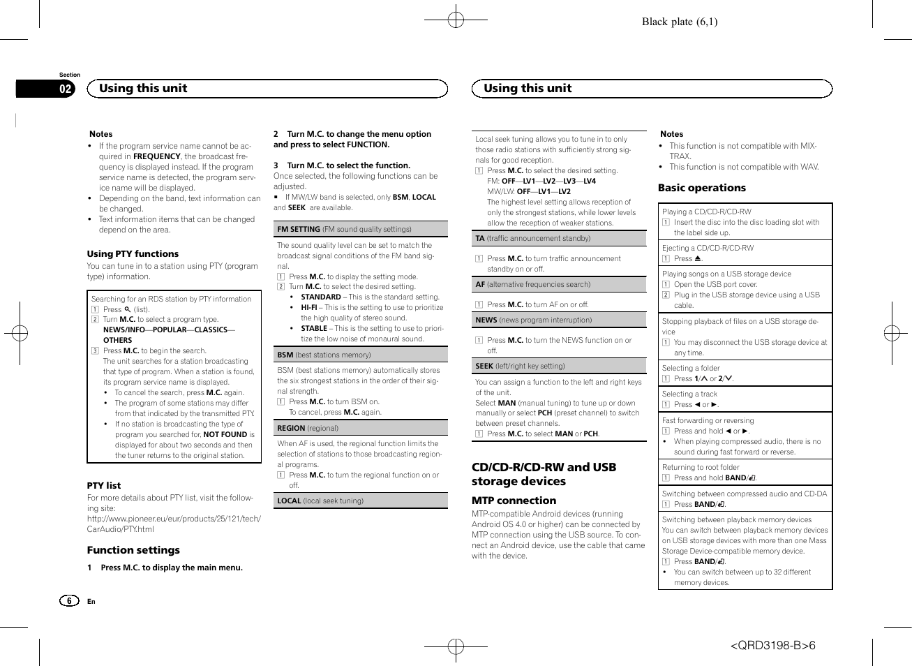 Seek (left, Af (alternative frequencies search), Cd/cd-r/cd-rw and usb storage devices | Using this unit | Pioneer DEH-X6600DAB User Manual | Page 6 / 148