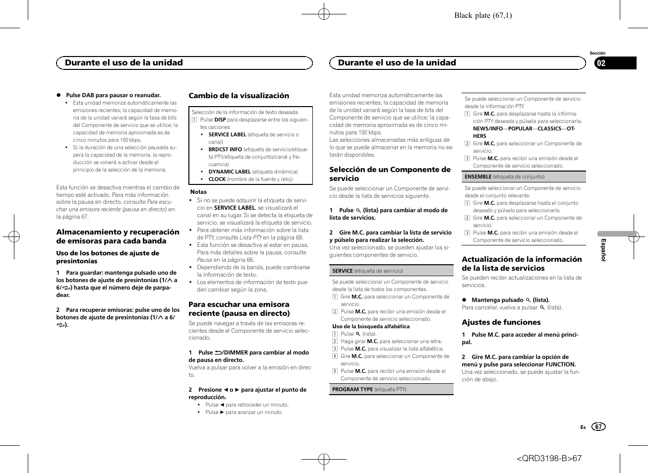 Durante el uso de la unidad | Pioneer DEH-X6600DAB User Manual | Page 67 / 148