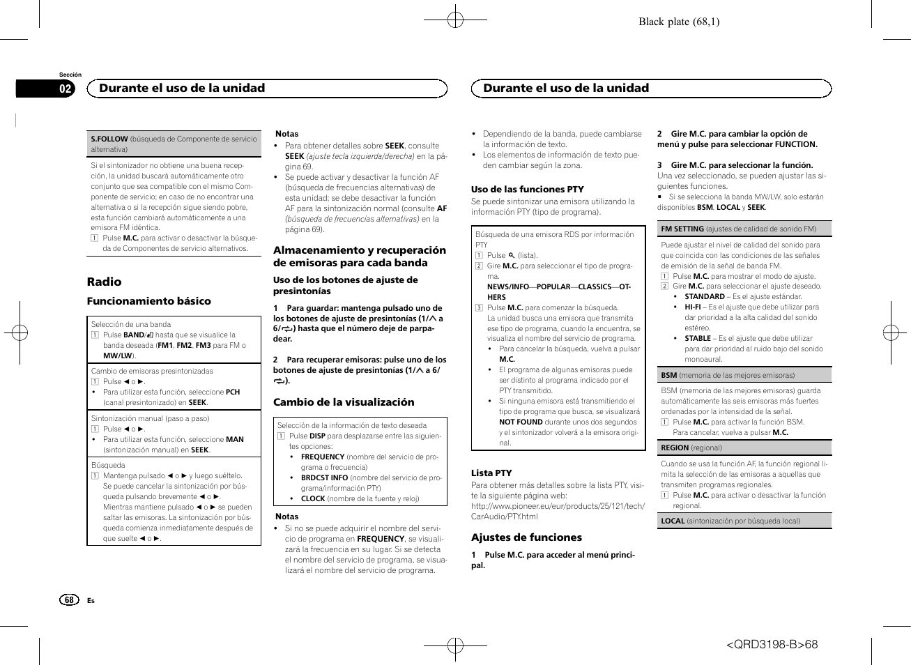 Radio, Durante el uso de la unidad | Pioneer DEH-X6600DAB User Manual | Page 68 / 148