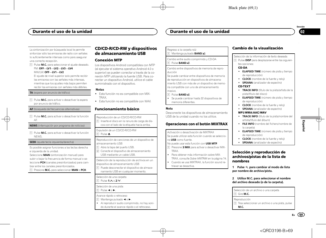 Cd/cd-r/cd-rw y dispositivos de almacenamiento usb, Durante el uso de la unidad | Pioneer DEH-X6600DAB User Manual | Page 69 / 148