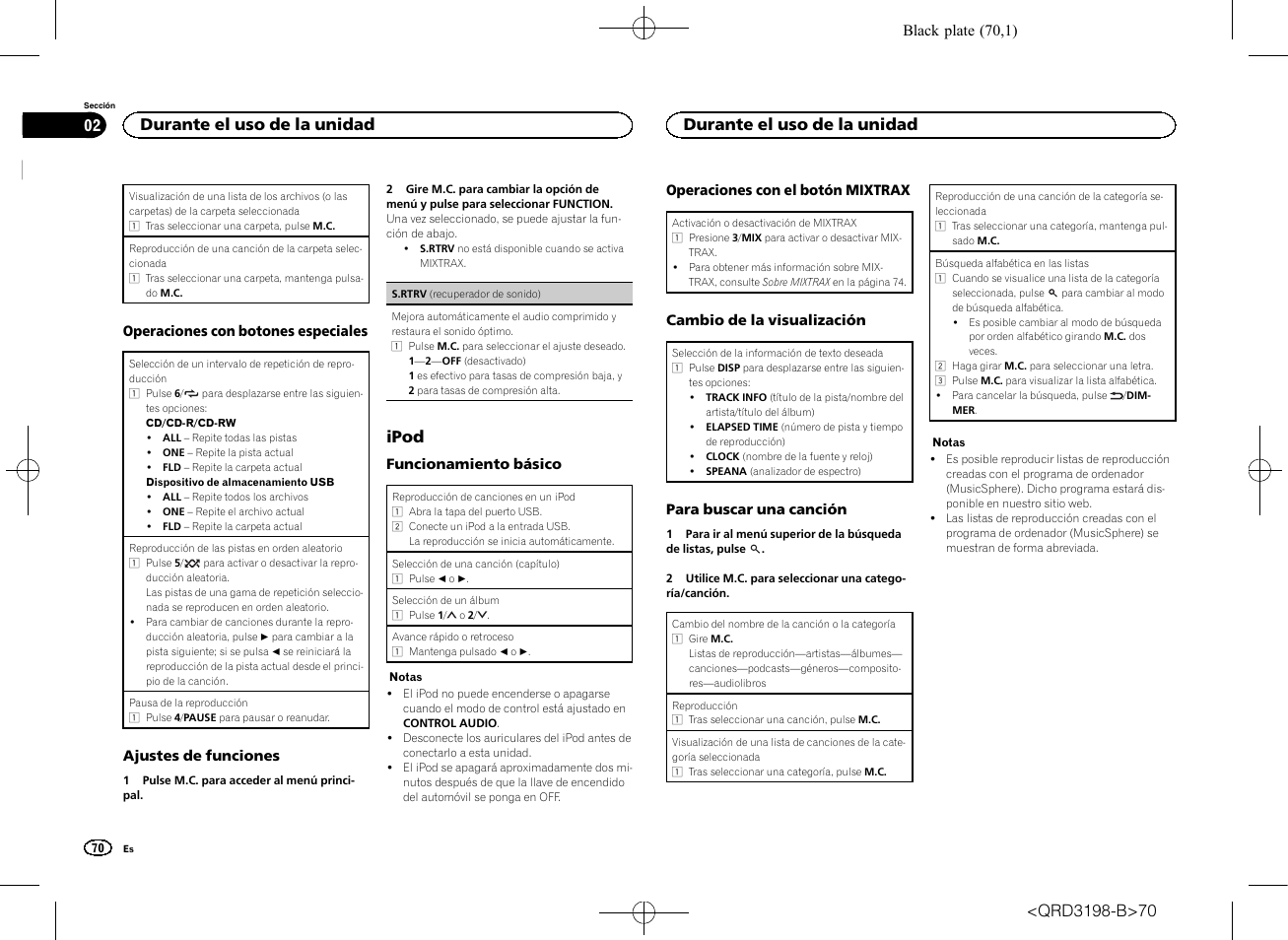 Ipod, Durante el uso de la unidad | Pioneer DEH-X6600DAB User Manual | Page 70 / 148