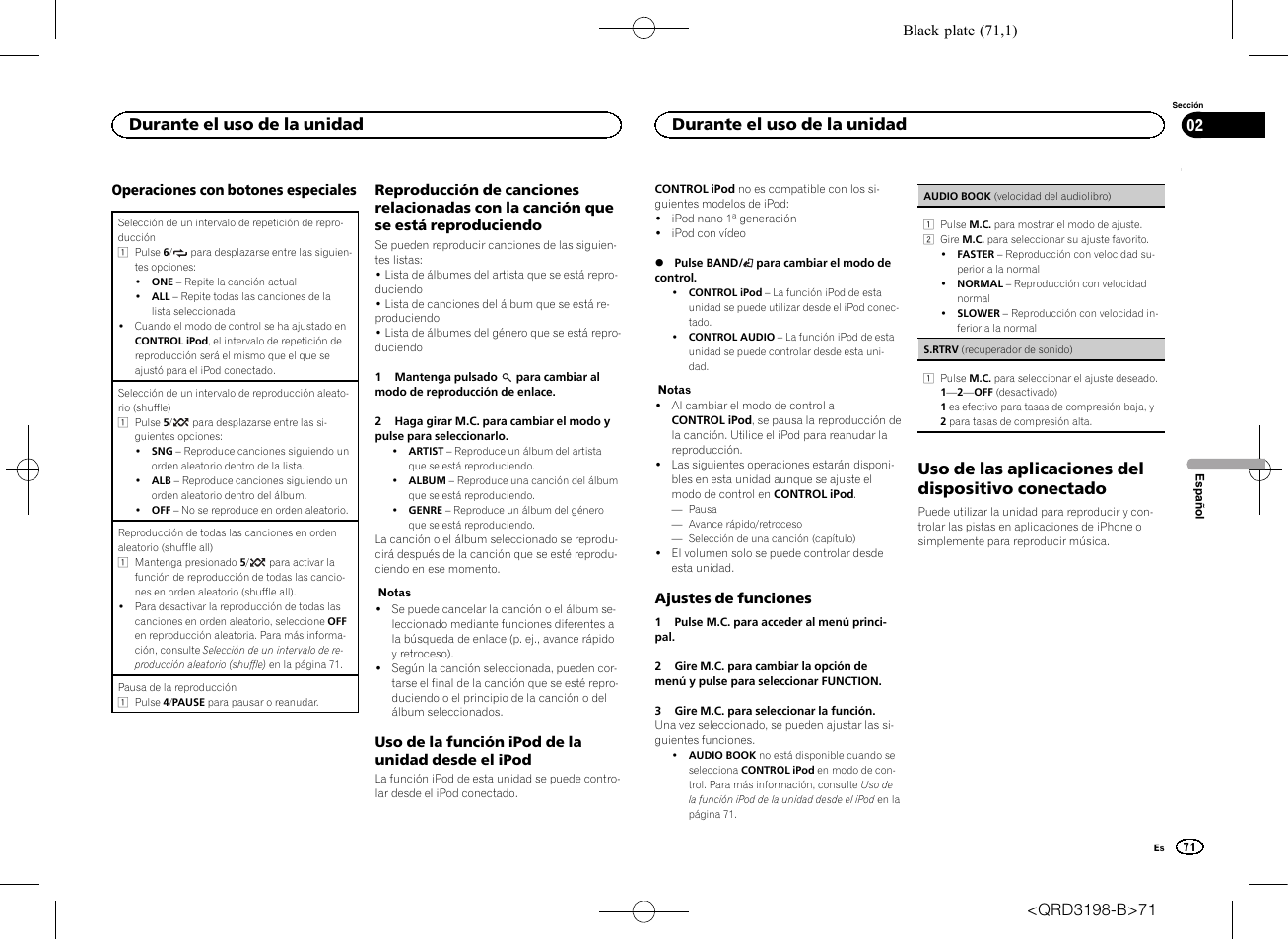 Uso de las aplicaciones del dispositivo conectado, Durante el uso de la unidad | Pioneer DEH-X6600DAB User Manual | Page 71 / 148