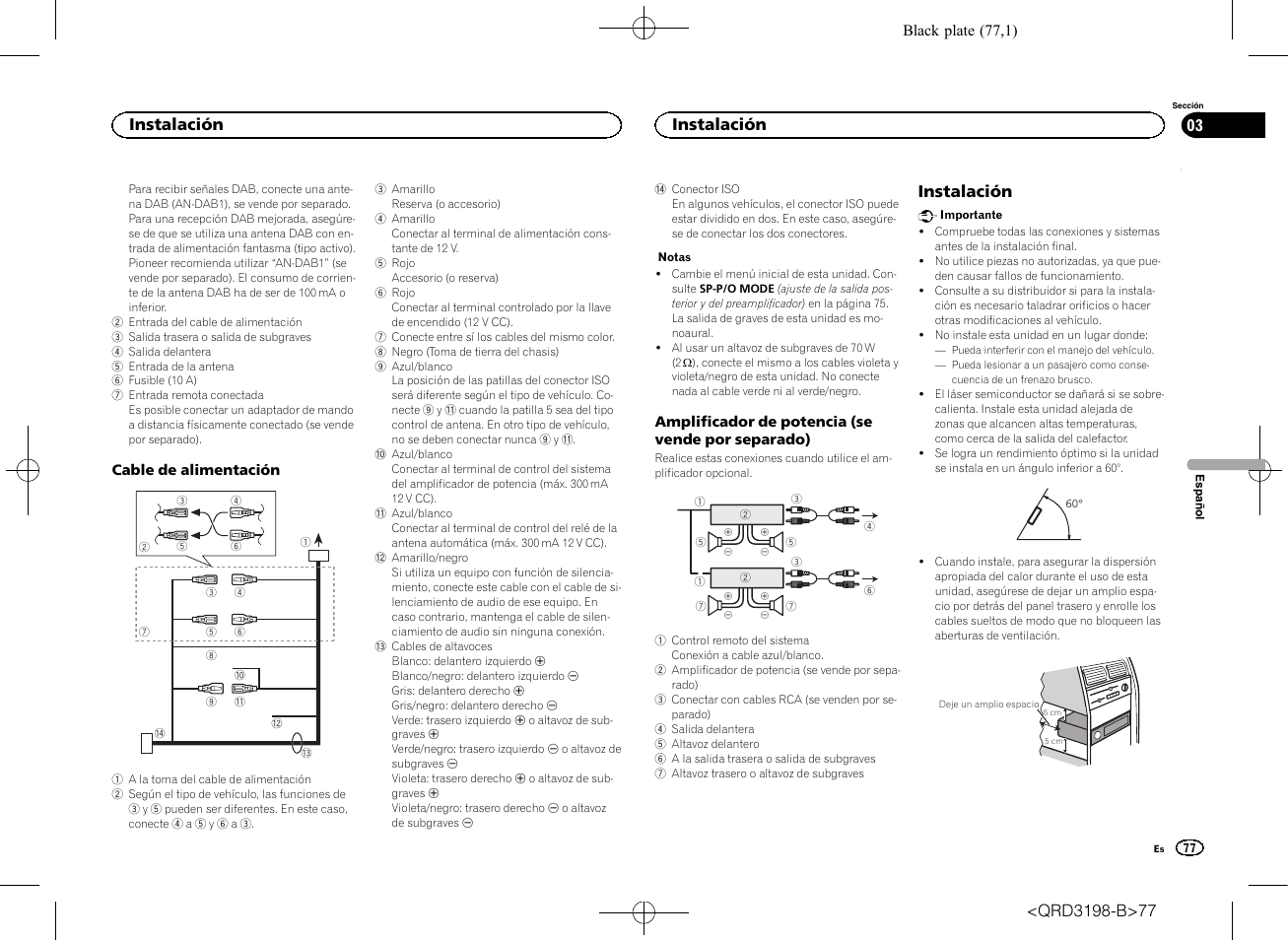 Instalación | Pioneer DEH-X6600DAB User Manual | Page 77 / 148