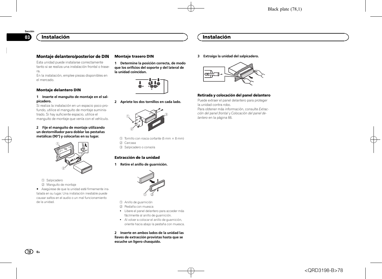Instalación | Pioneer DEH-X6600DAB User Manual | Page 78 / 148
