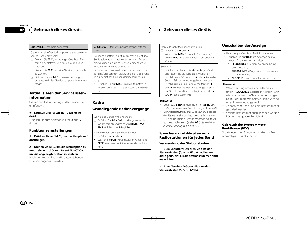 Radio, Gebrauch dieses geräts | Pioneer DEH-X6600DAB User Manual | Page 88 / 148