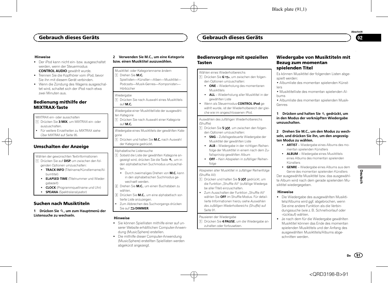 Gebrauch dieses geräts | Pioneer DEH-X6600DAB User Manual | Page 91 / 148