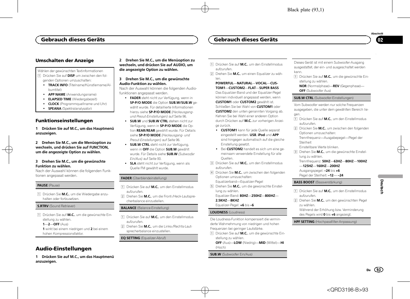 Audio-einstellungen, Gebrauch dieses geräts | Pioneer DEH-X6600DAB User Manual | Page 93 / 148