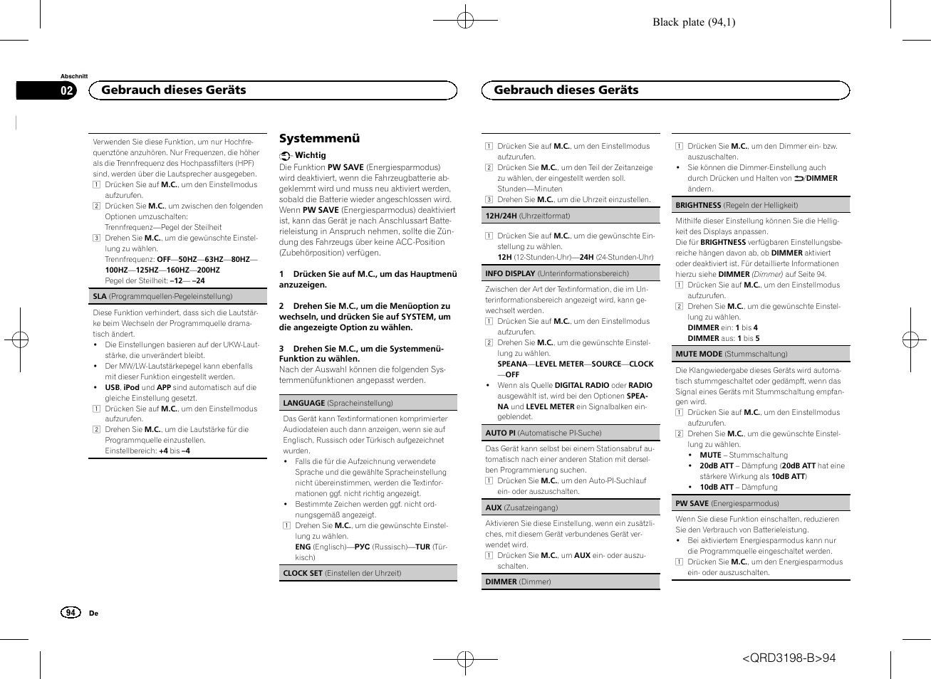 Systemmenü, Gebrauch dieses geräts | Pioneer DEH-X6600DAB User Manual | Page 94 / 148