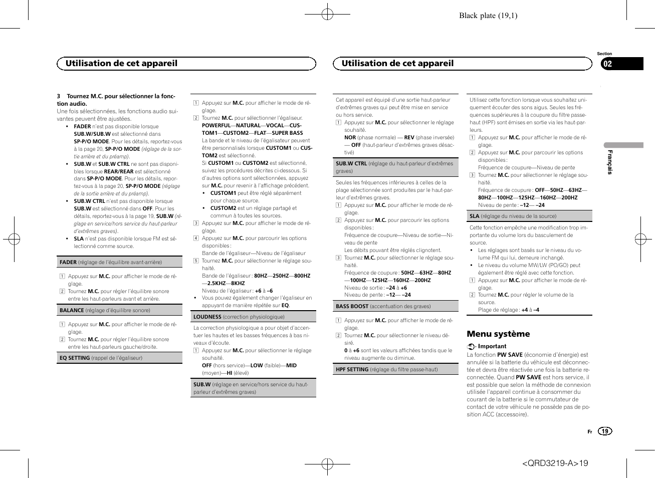 Menu système, Utilisation de cet appareil | Pioneer DEH-1600UBG User Manual | Page 19 / 100