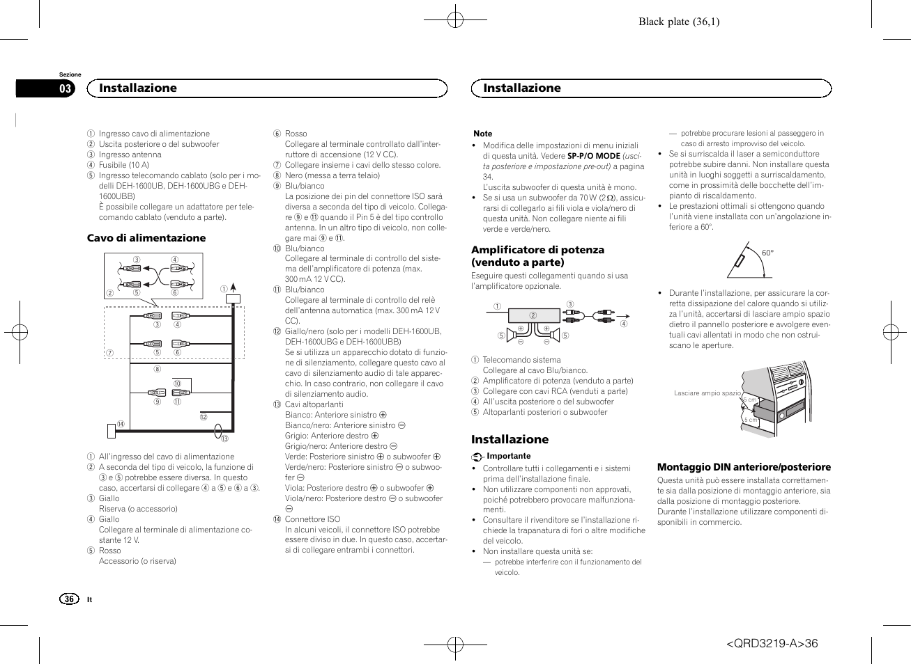 Installazione | Pioneer DEH-1600UBG User Manual | Page 36 / 100