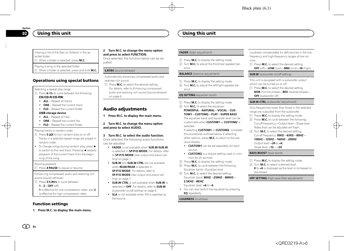 Audio adjustments, Using this unit | Pioneer DEH-1600UBG User Manual | Page 6 / 100