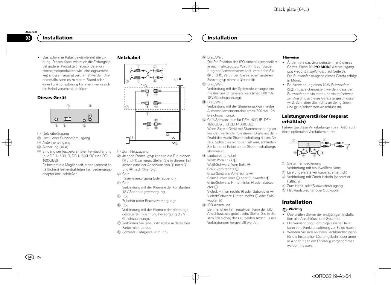 Installation | Pioneer DEH-1600UBG User Manual | Page 64 / 100