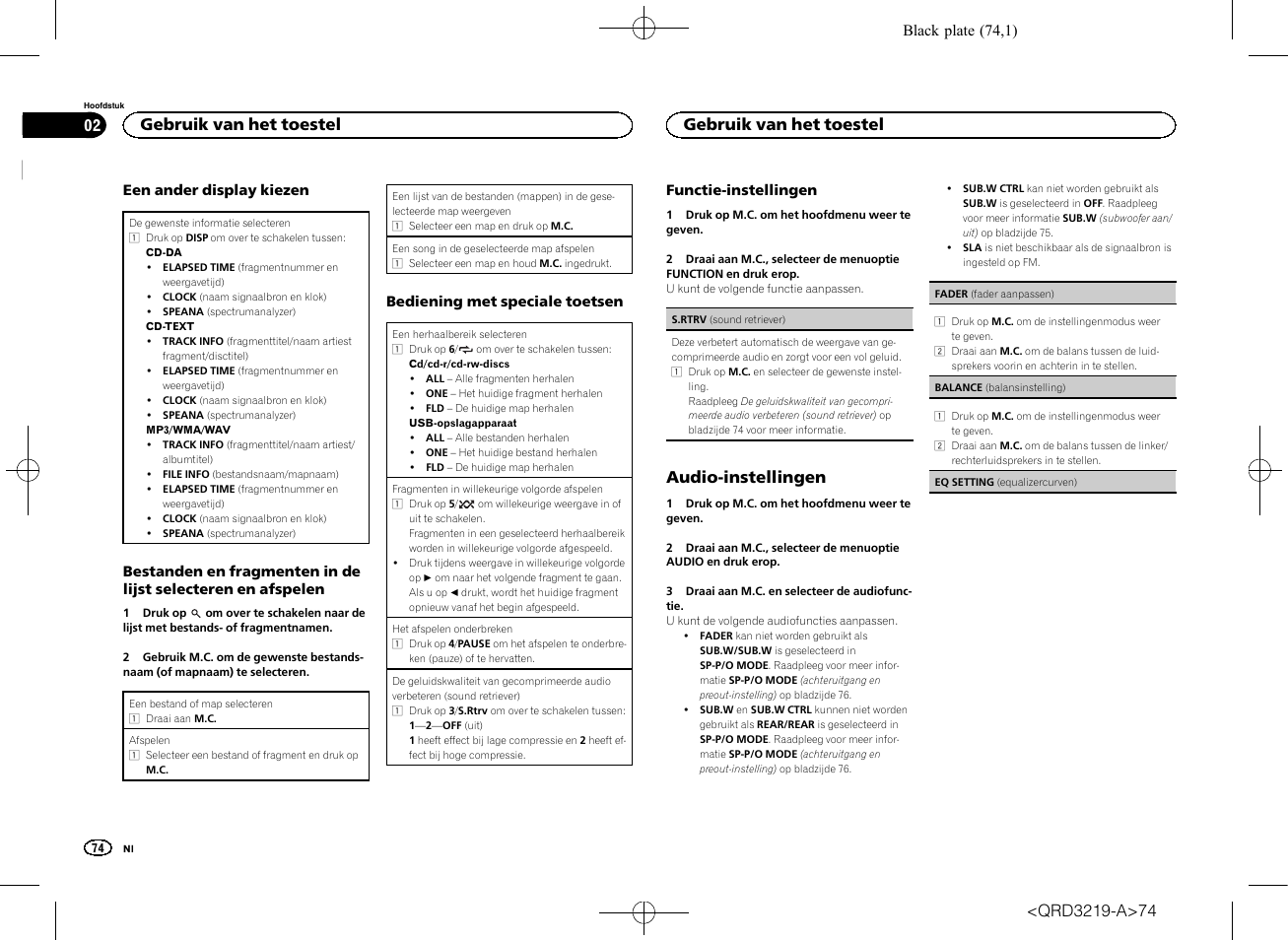 Audio-instellingen, Gebruik van het toestel | Pioneer DEH-1600UBG User Manual | Page 74 / 100