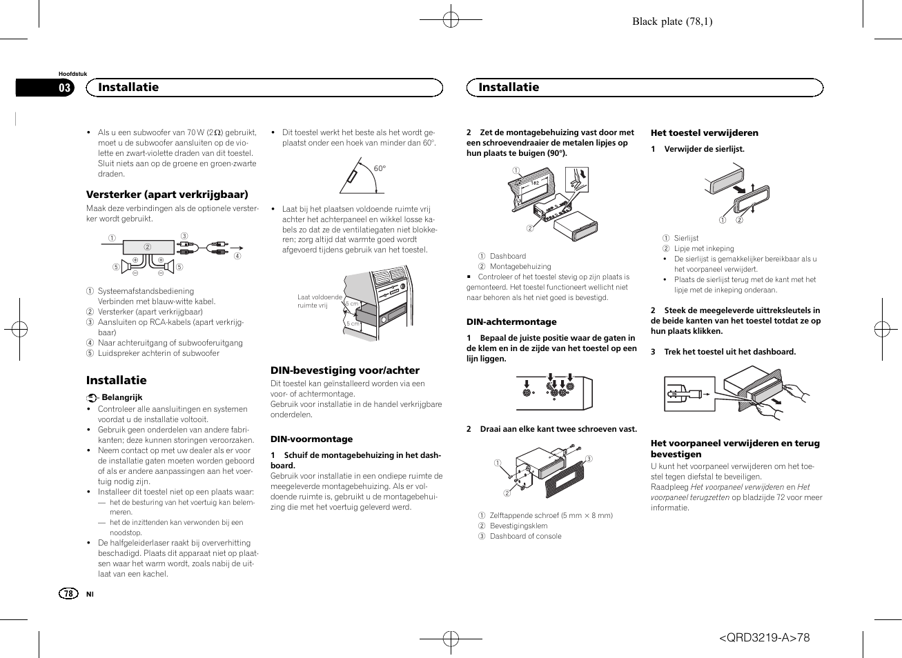 Installatie | Pioneer DEH-1600UBG User Manual | Page 78 / 100