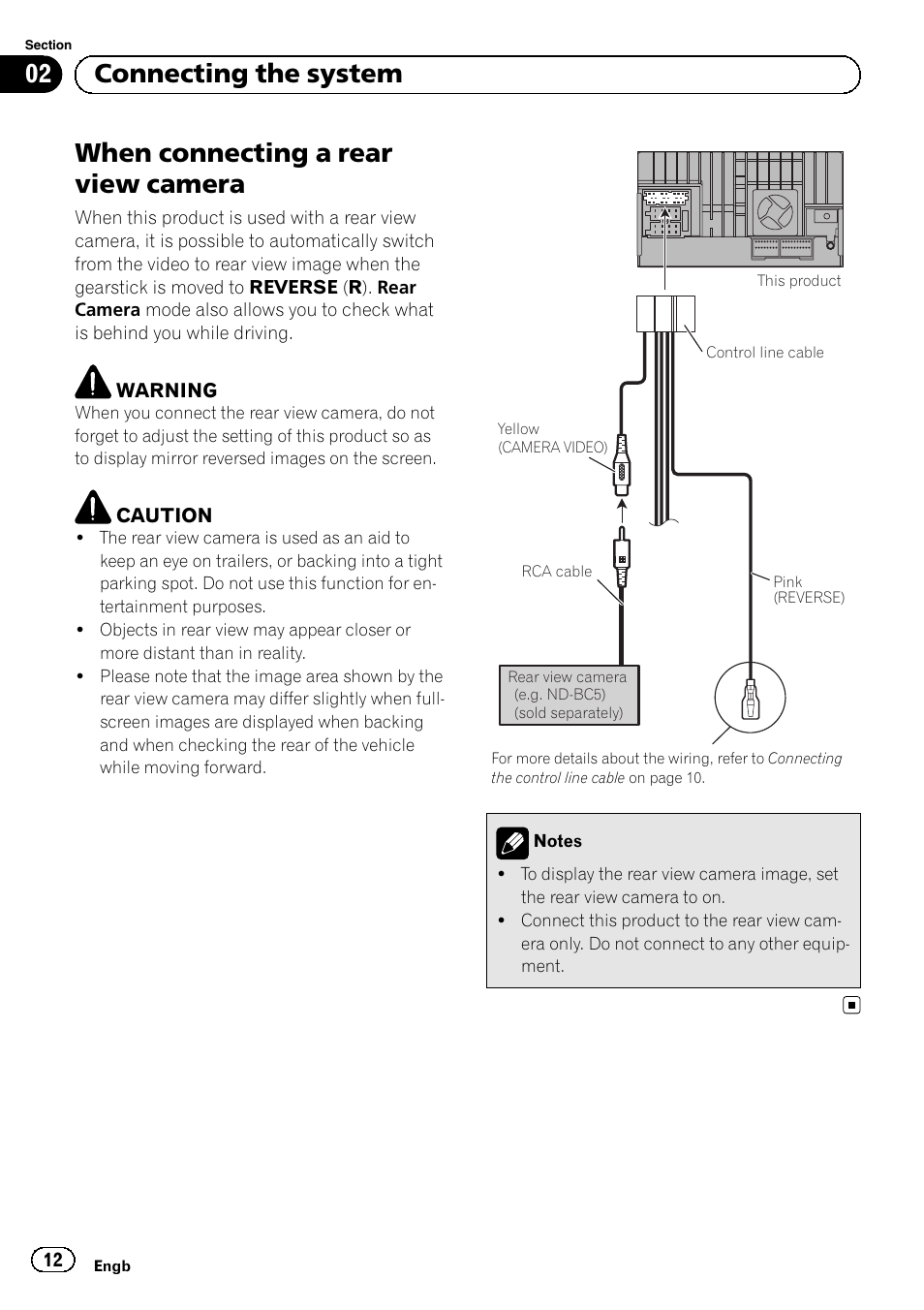 When connecting a rear view camera, 02 connecting the system | Pioneer SPH-DA02 User Manual | Page 12 / 152