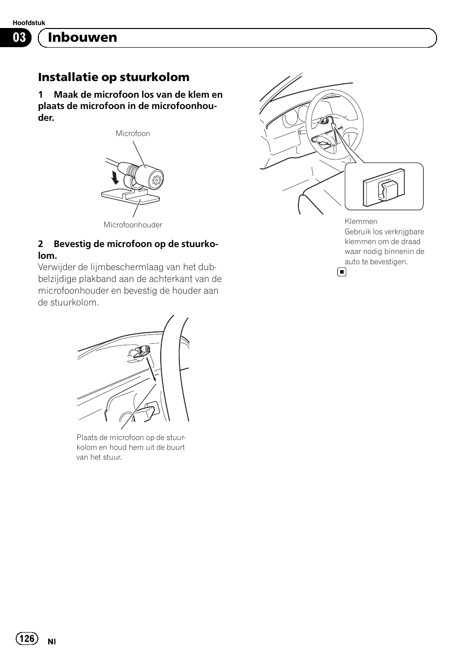 Installatie op stuurkolom 126, 03 inbouwen, Installatie op stuurkolom | Pioneer SPH-DA02 User Manual | Page 126 / 152