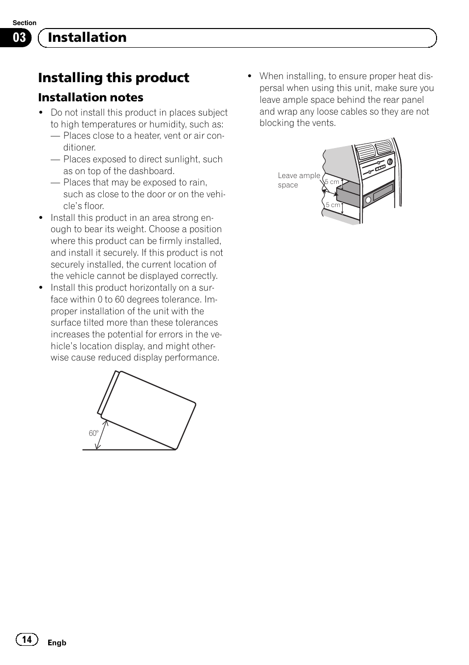 Installing this product, Installation notes 14, 03 installation | Pioneer SPH-DA02 User Manual | Page 14 / 152