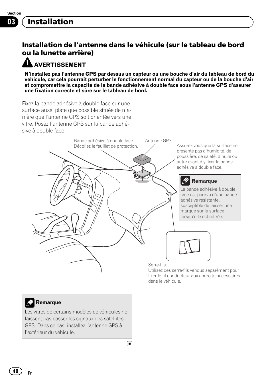 Installation de l’antenne dans le, 03 installation | Pioneer SPH-DA02 User Manual | Page 40 / 152