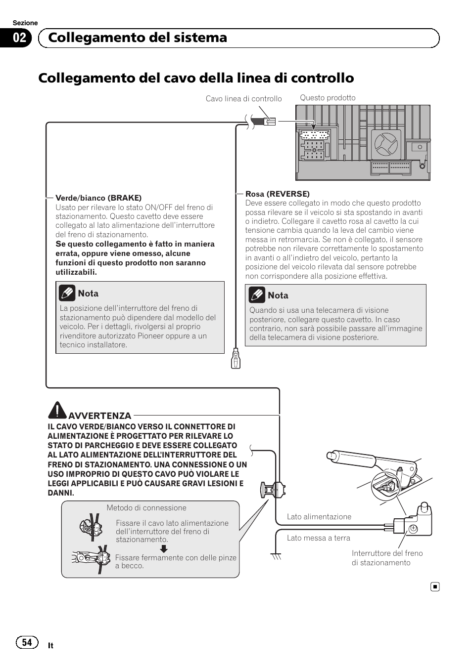Collegamento del cavo della linea di, Controllo, Collegamento del cavo della linea di controllo | 02 collegamento del sistema | Pioneer SPH-DA02 User Manual | Page 54 / 152