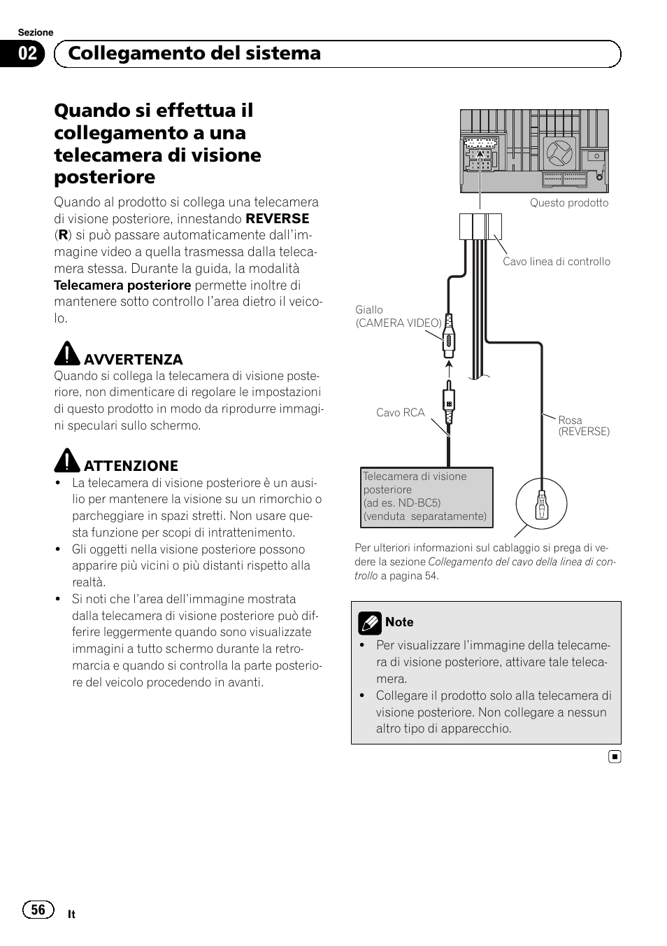 Quando si effettua il collegamento a una, Telecamera di visione posteriore, 02 collegamento del sistema | Pioneer SPH-DA02 User Manual | Page 56 / 152