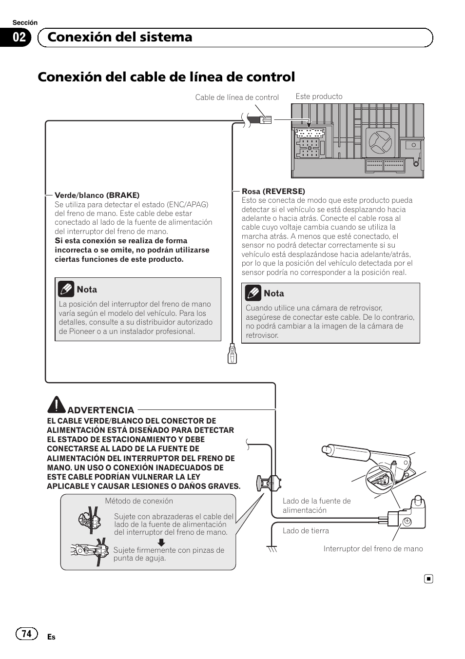 Conexión del cable de línea de control, 02 conexión del sistema | Pioneer SPH-DA02 User Manual | Page 74 / 152