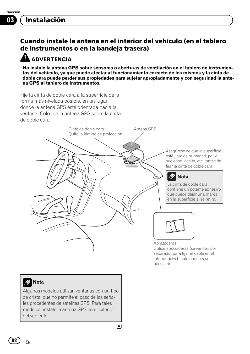 Cuando instale la antena en el interior, 03 instalación | Pioneer SPH-DA02 User Manual | Page 82 / 152