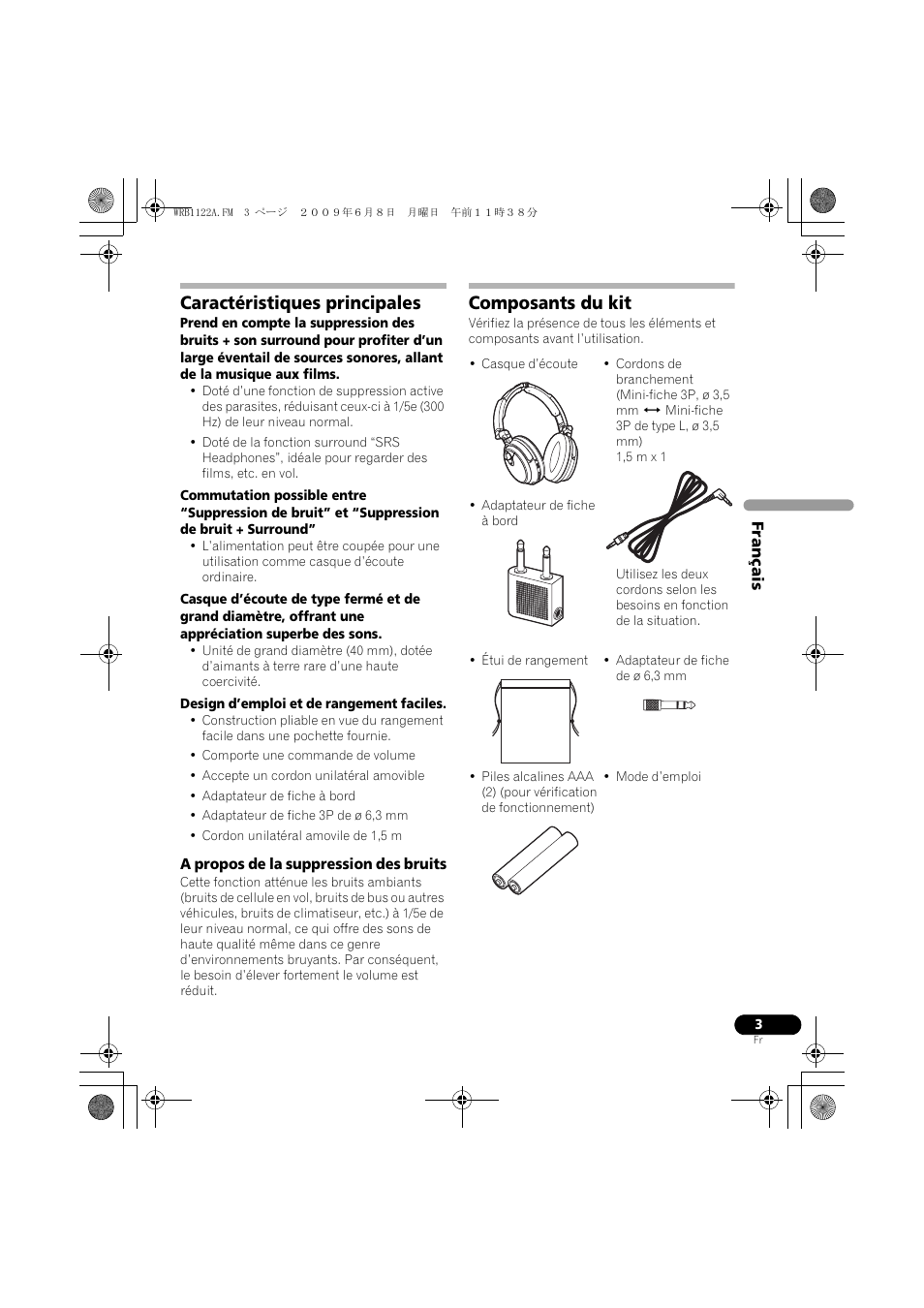 Caractéristiques principales, Composants du kit | Pioneer SE-NC70S User Manual | Page 11 / 132