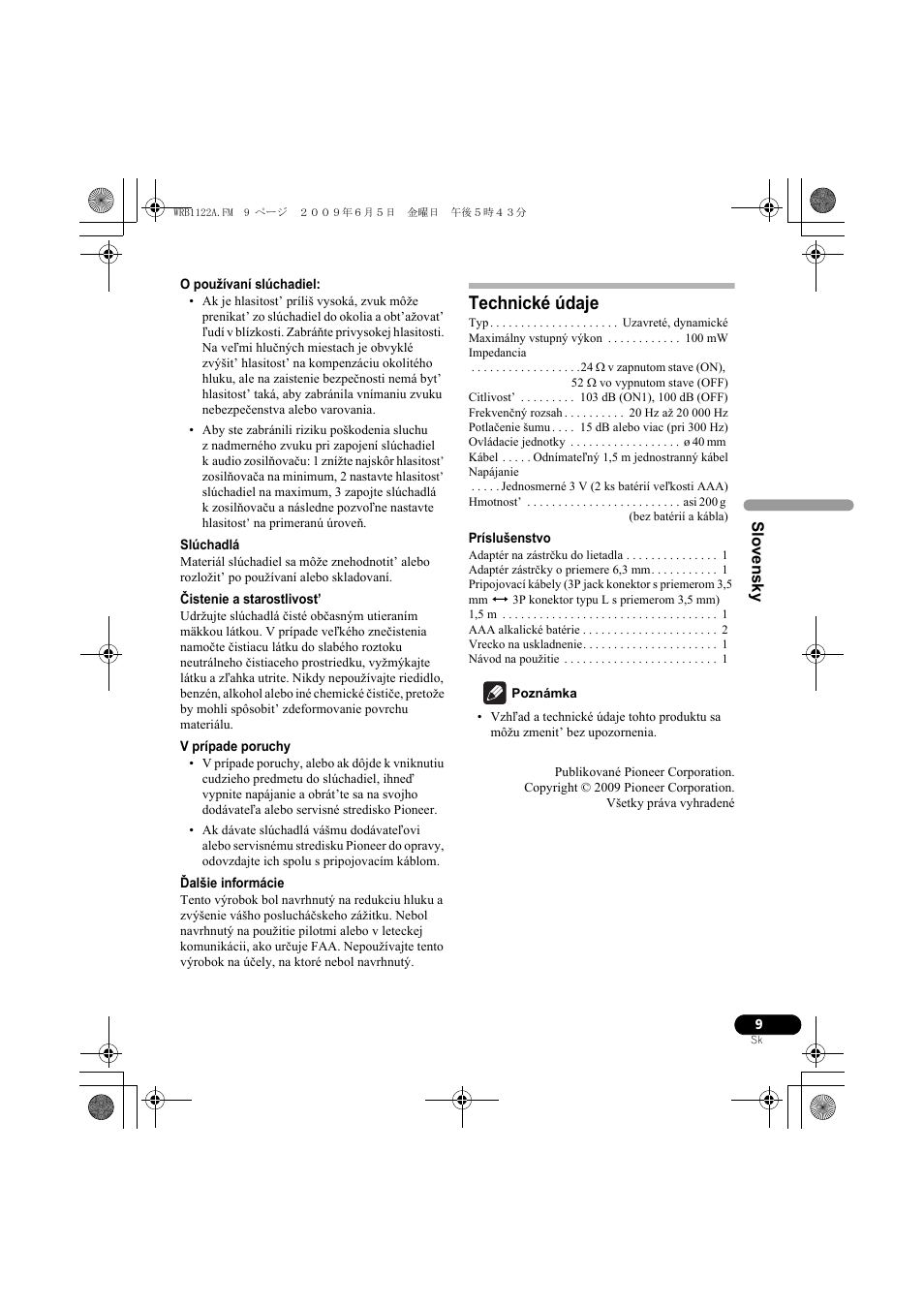 Technické údaje | Pioneer SE-NC70S User Manual | Page 113 / 132