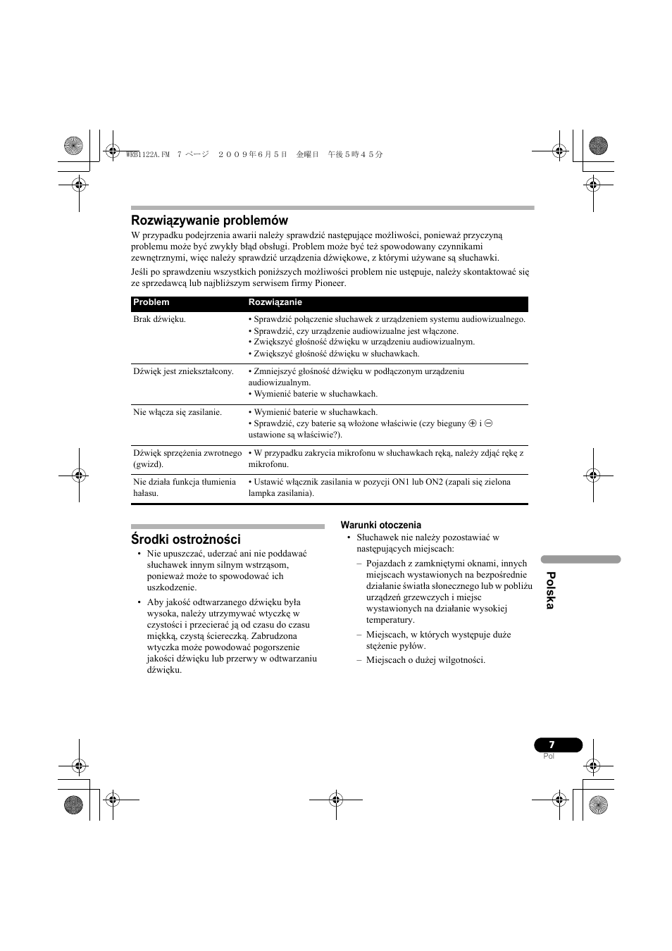 Rozwiązywanie problemów, Środki ostrożności | Pioneer SE-NC70S User Manual | Page 127 / 132