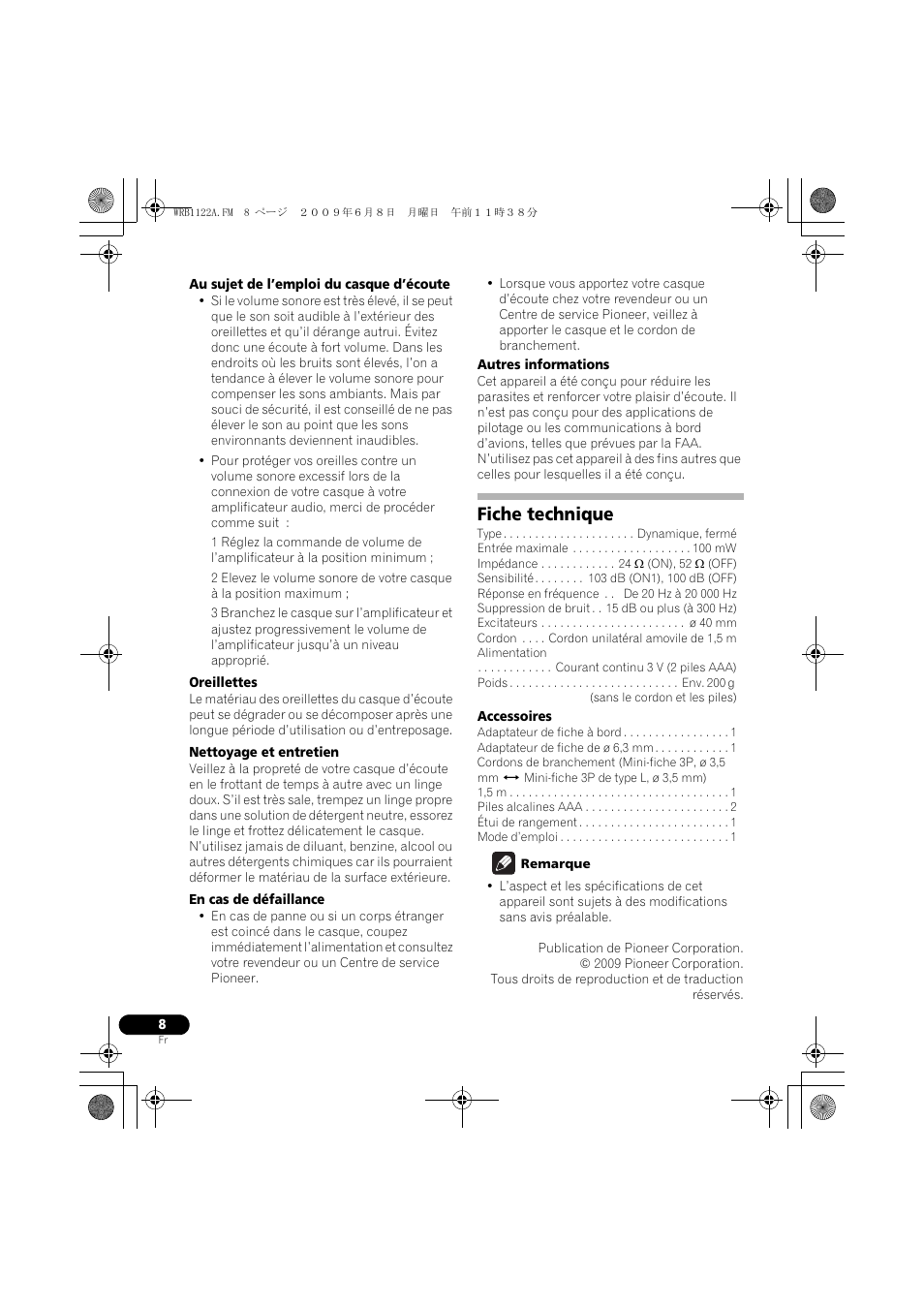 Fiche technique | Pioneer SE-NC70S User Manual | Page 16 / 132