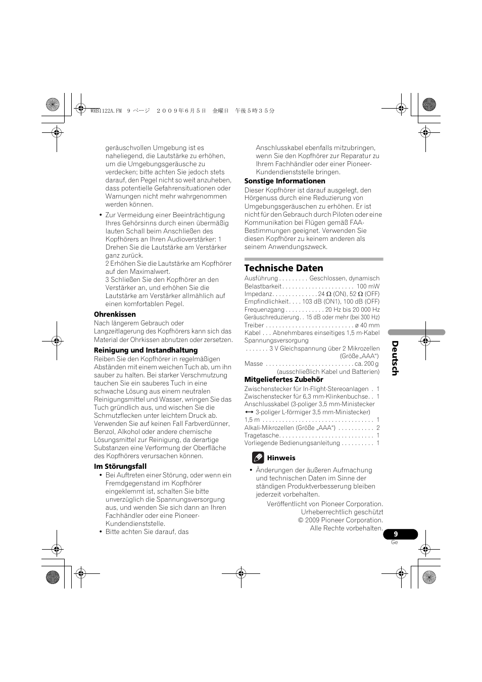 Technische daten | Pioneer SE-NC70S User Manual | Page 25 / 132